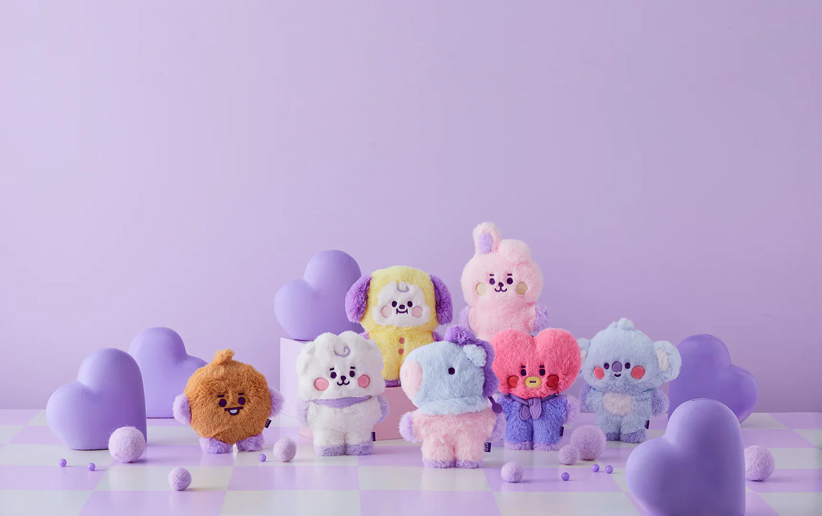 BT21 CHIMMY BABY FLAT FUR PURPLE HEART STANDING DOLL