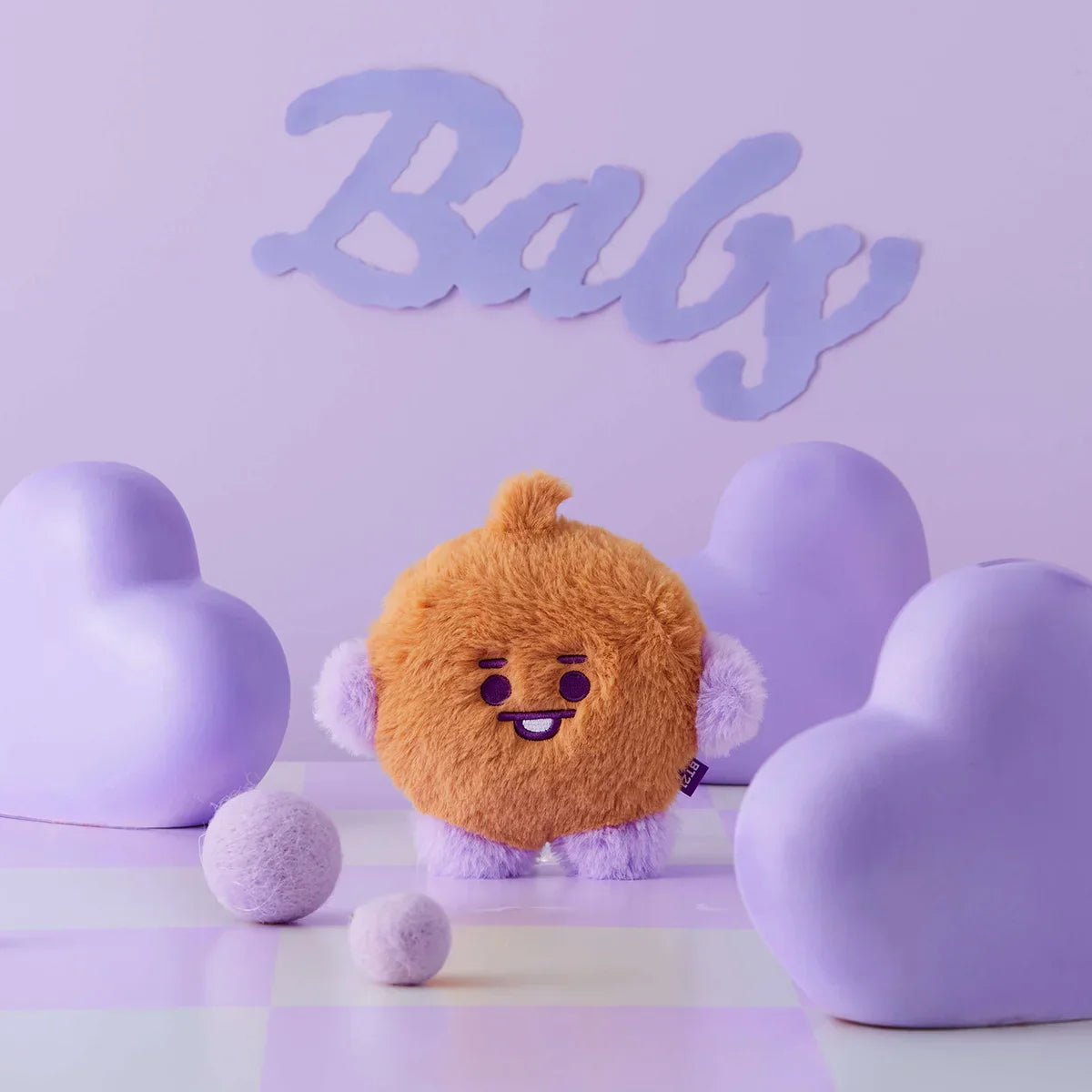 BT21 SHOOKY BABY FLAT FUR PURPLE HEART STANDING DOLL