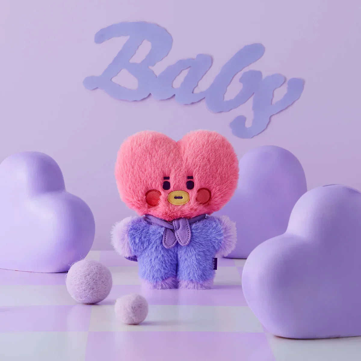 BT21 TATA BABY FLAT FUR PURPLE HEART STANDING DOLL